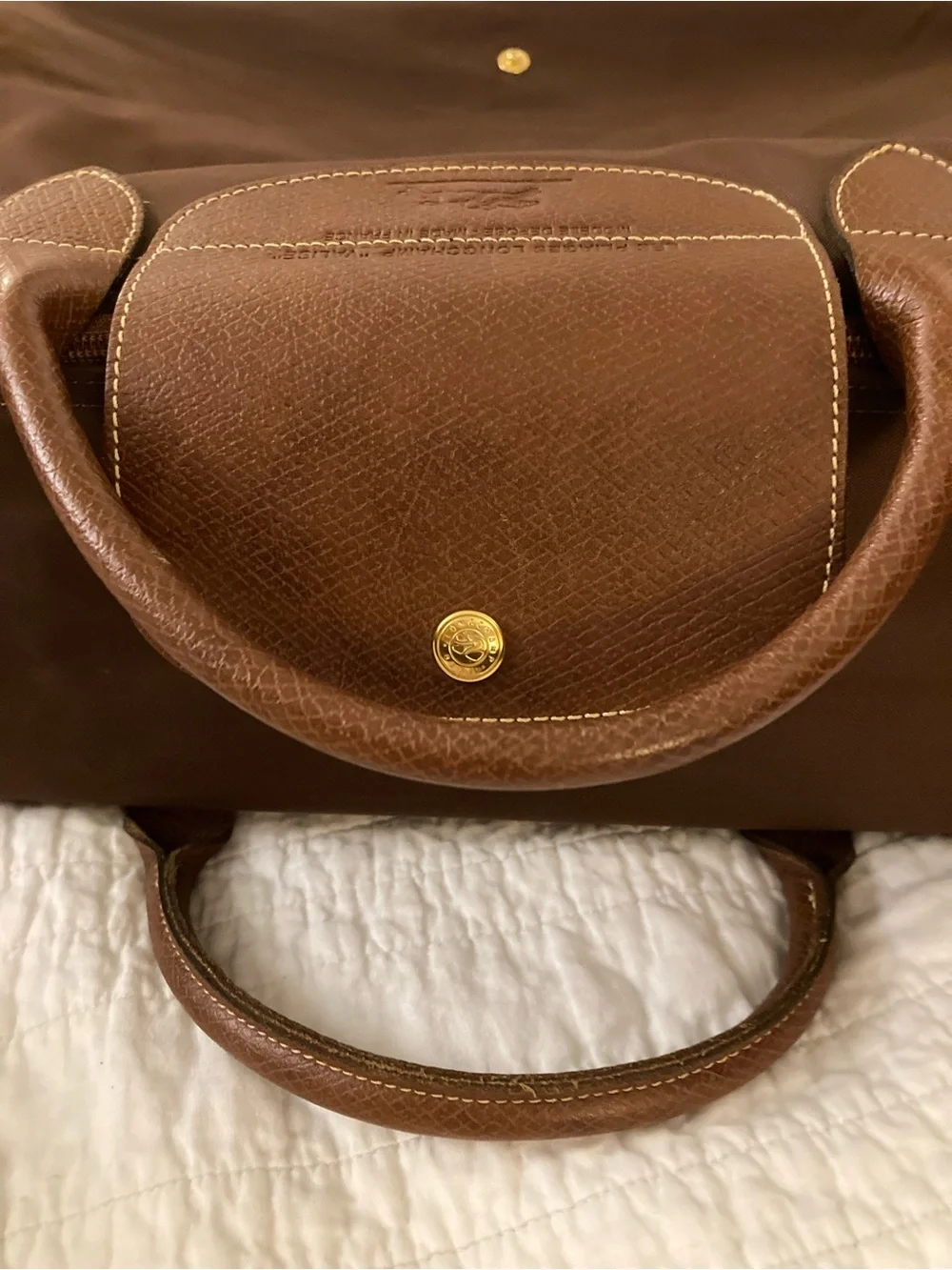 Longchamp Brown Nylon Travel Bag with Leather Trim